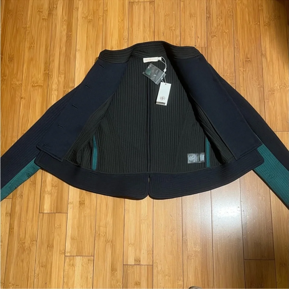NWT Tory Burch Canter Riding Jacket Navy Blue & Green Size 2 - Picture 6 of 16